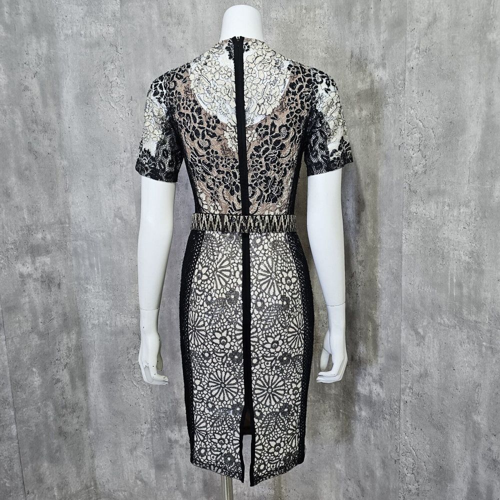 Beguile by Byron Lars 4‎ Melange Cream Black Lace Dress Cocktail Elegant Chic - Picture 8 of 10